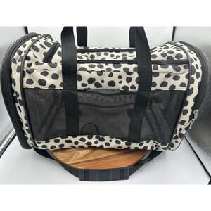 Whisker City Pet Carrier Soft Sided Tote 17x10x11in Black White Polka Dot Travel